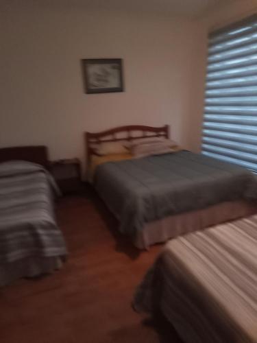 um quarto com 2 camas e uma janela em San Sebastián em Concepción