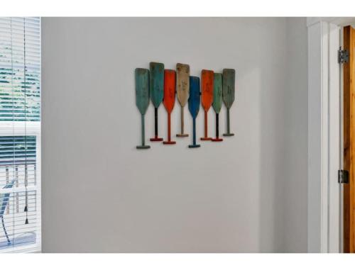 a row of olympic medals hanging on a wall at Housepitality - Little River Trails in Mason