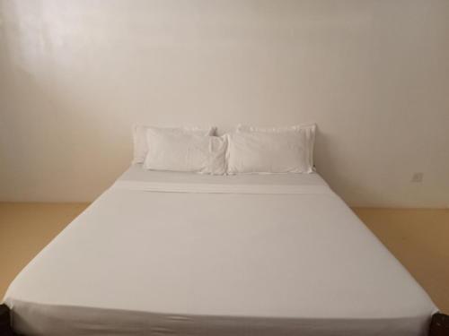 a white bed with two pillows on top of it at Happiness House in Shela