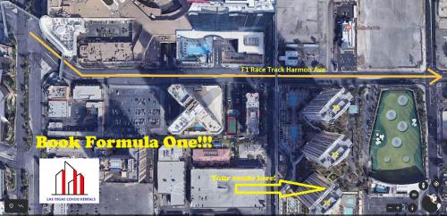 a map of a city with a red and yellow arrow at MGM Signature-38-617 Top floor F1 View Balcony in Las Vegas