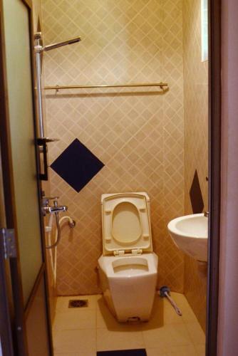 a small bathroom with a toilet and a sink at River Top Holiday Resort in Bandaragama