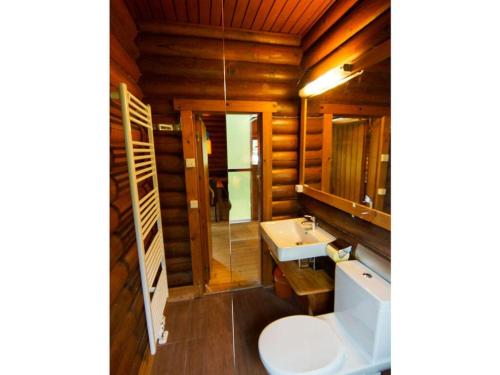 a bathroom with a white toilet and a sink at Chalet Grand Wastl in Wörgl