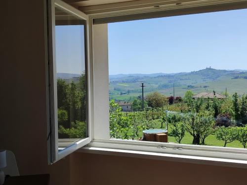 a window with a view of a vineyard at Villa Luxury Vista Vigneti-Piscina Privata in Agliano Terme