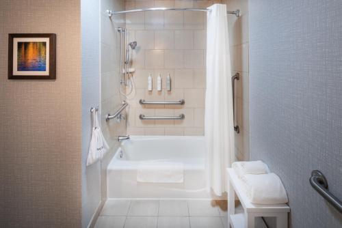 uma casa de banho com uma banheira branca e um chuveiro em Hampton Inn Pullman em Pullman