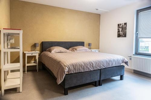 a bedroom with a large bed and a window at Luxury Holiday Home With Wellness in Binsfeld