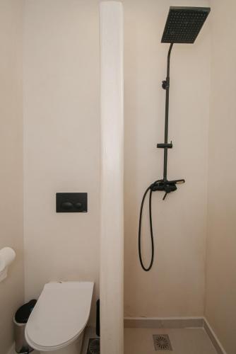 a bathroom with a toilet and a shower at Atma Beach Rooms & Suites in Faliraki