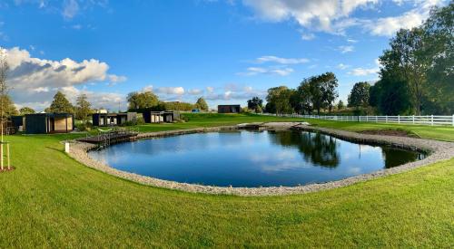 a pond in the middle of a grassy field at Lisi Ogon zanurzeni w naturze in Lisi Ogon
