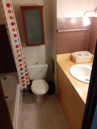 une salle de bain avec toilettes et lavabo dans l'établissement appart 6 personnes La Mongie, à Bagnères-de-Bigorre