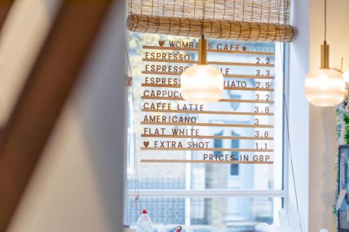 a window with a bunch of street signs on it at Wombat's City Hostel London in London