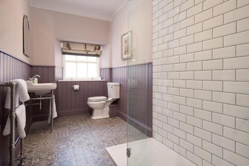 a bathroom with a toilet and a sink at Laurel Cottage in Cockburnspath
