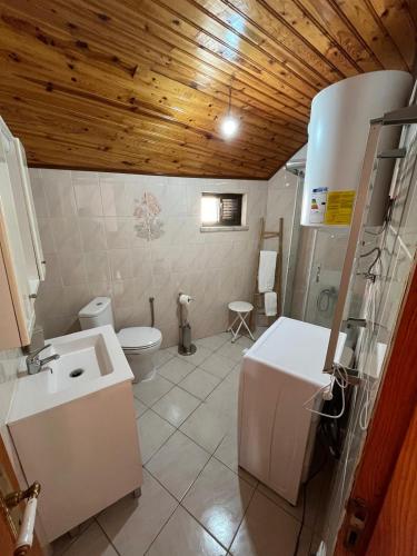 a bathroom with a toilet and a sink at Casa do Castelo- Serra da estrela in Covilhã