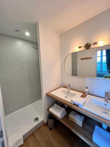 a bathroom with a tub and a sink and a shower at Château De Matel in Roanne