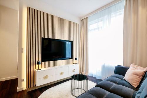 米茲多洛傑的住宿－BelMare by Baltic Home，带沙发和平面电视的客厅