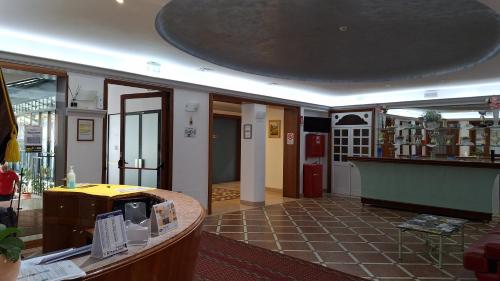 a lobby of a store with a desk and a counter at HOTEL PERLA in Massa Lombarda