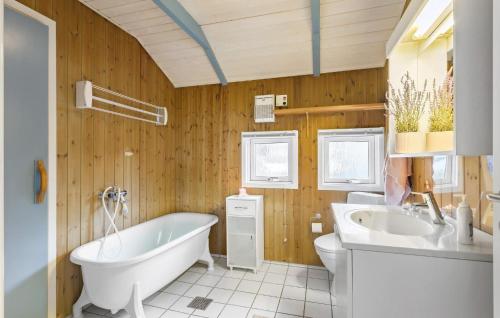 3 Bedroom Amazing Home In Tranekr في Tranekær: حمام مع حوض ومرحاض ومغسلة