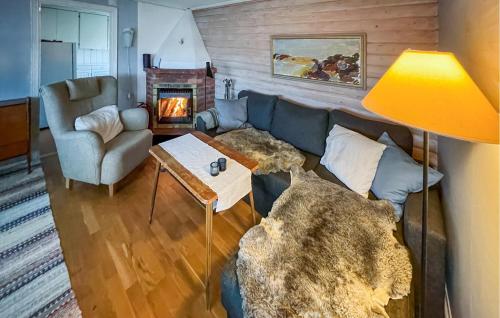 - un salon avec un canapé et une cheminée dans l'établissement Cozy Home In Hkerum With Kitchen, à Hökerum