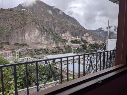 a balcony with a view of a mountain at Hostal Mary in Iruya