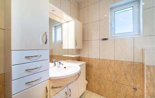La salle de bains est pourvue d'un lavabo et d'un miroir. dans l'établissement Awesome Home In Visocane With Wi-fi, à Visočane