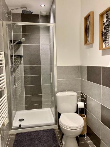 une salle de bain avec toilettes et douche dans l'établissement La Bruyère, à Rochefort-du-Gard