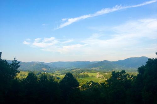 a view of a valley with mountains and trees at The Glen of Iron Duff in Waynesville
