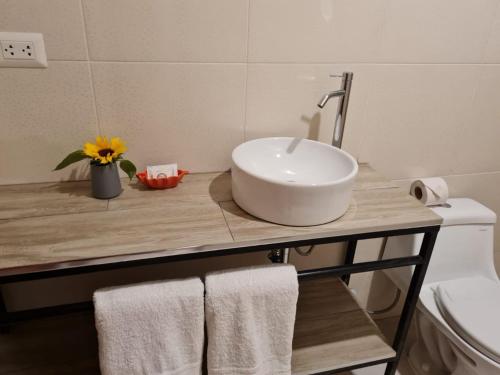 uma casa de banho com um lavatório no balcão em HOTEL CUSCO PERU em Cusco