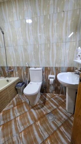 a bathroom with a toilet and a sink at Paradiso Backpackers Nest 1 in Abu Dhabi