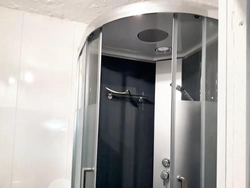 a bathroom with a shower with a mirror at Studio avec piscine partagee jardin clos et wifi a Saint Apollinaire in Saint-Apollinaire