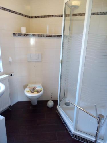 Bilik mandi di Ferienwohnung Naturblick am Kummerower See