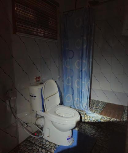 a bathroom with a toilet in a room at Quiet and comfortable home in Lagos