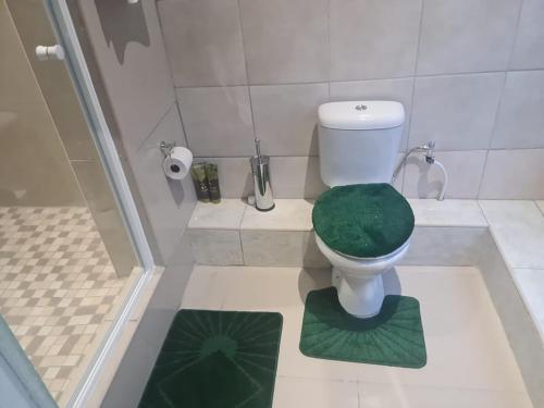 a bathroom with a toilet with a green seat at AR : Homestay Accommodation Goodwood in Cape Town
