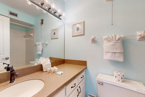 a bathroom with a sink and a mirror and a toilet at The Palm Bay Club Unit 311 in Siesta Key