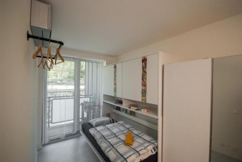1 dormitorio con 1 cama y ventana en una habitación en Apartmán víla Amálka, en Janov nad Nisou