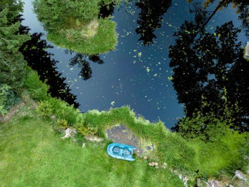 a blue car is sitting in the grass at Itha’s secret escape in Langschlag