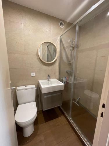 une salle de bain avec toilettes, lavabo et douche dans l'établissement Royal lux promenade des anglais, à Nice