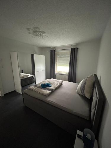 a bedroom with a large bed with a mirror at MR Ferienwohnung - Wohnung Mary in Barsinghausen