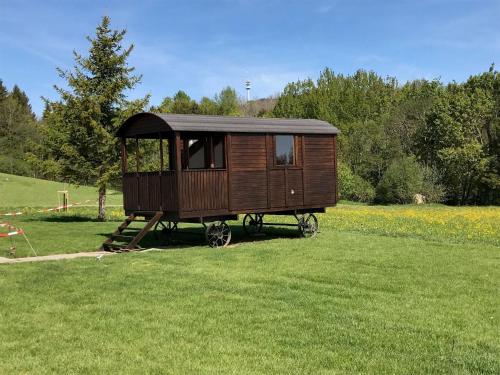 a tiny house sitting in the middle of a field at Zweizimmer-Apartment in Buchenberg