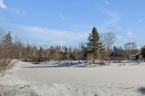 a snow covered field with a house and a tree at Initial / La Crête / MSA+pool in Beaupré
