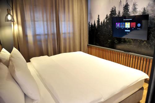 a bedroom with a bed and a flat screen tv at Modern Mountain in Kolašin