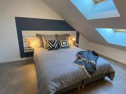 a bedroom with a large bed in a attic at Sympathique T3 cœur de village in Viuz-en-Sallaz