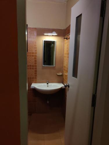 a bathroom with a sink and a mirror at Haven Guest House in Kodaikānāl