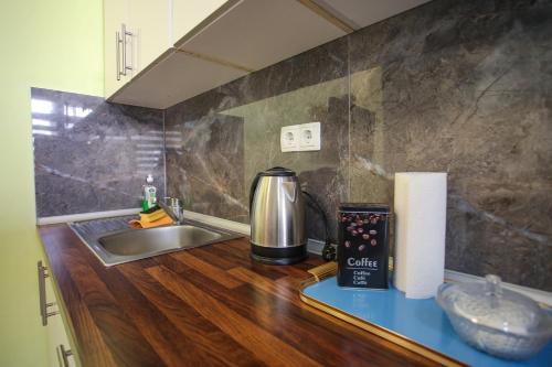 a kitchen counter with a coffee maker and a sink at Hercegovina 2 in Mostar