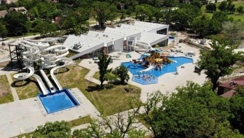 an aerial view of a water park with slides at Apartman Buba in Palić