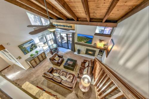an overhead view of a living room with a couch at Lakeland Village 406 - The Lake Escape in South Lake Tahoe