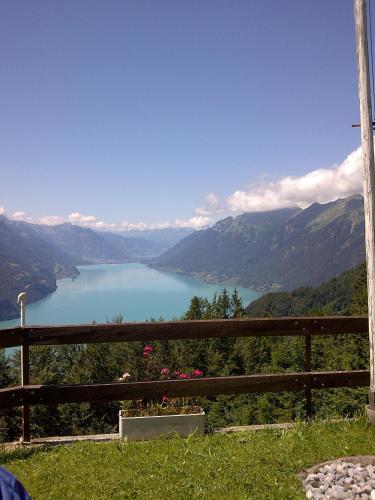 a view of a body of water from a fence at Seeli in Hofstetten 