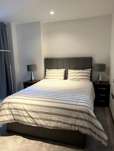 a bedroom with a large bed with two night stands at Luxury Flat In Paddington in London