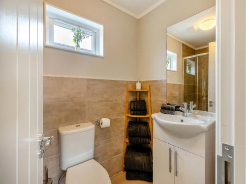 a bathroom with a toilet and a sink at Winnal View - Uk46891 in Kinlet