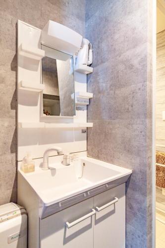 a bathroom with a sink and a mirror at RAKU Hotel Tokyo Bay Front in Tokyo