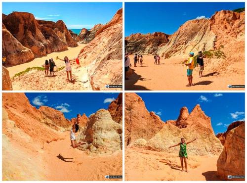 a group of people walking in the desert at Casa Tuia Holiday Flat a 2km do centro e das falesias da Praia de Morro Branco in Beberibe