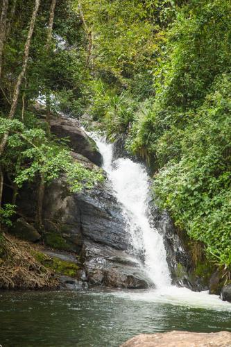 a waterfall in the middle of a river at Swiss Farm Cottage in Lushoto