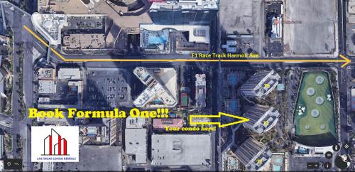 a map of a city with a red arrow and the words best formula onions at MGM Signature-28-705 F1 Track & Strip View Balcony in Las Vegas